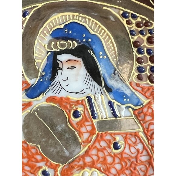 Japanese Moriage Porcelain Saucer Chikaramachi Figurel Gold Trim Vintage - Picture 2 of 9